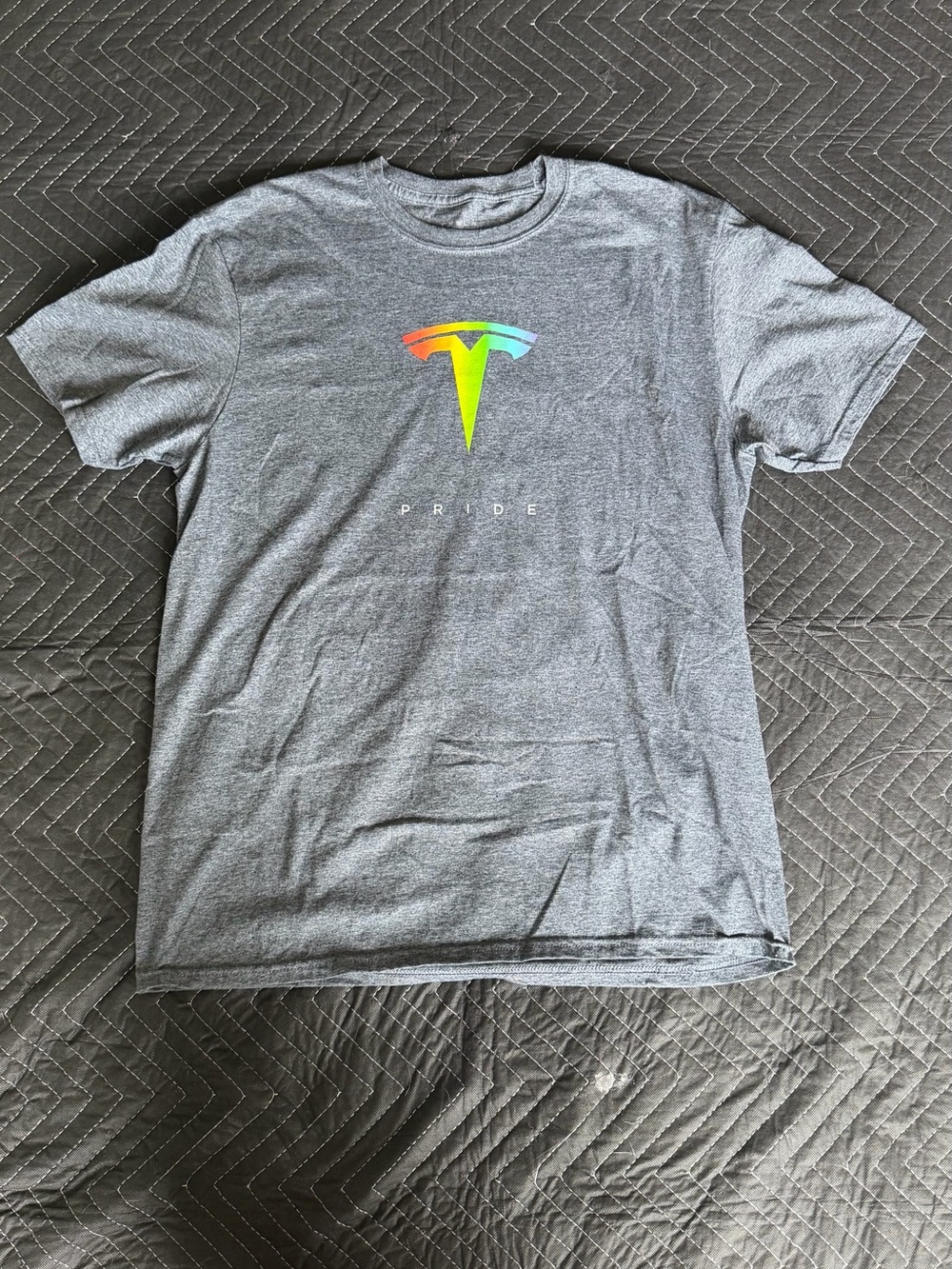 Tesla Gray Tee with Rainbow Logo